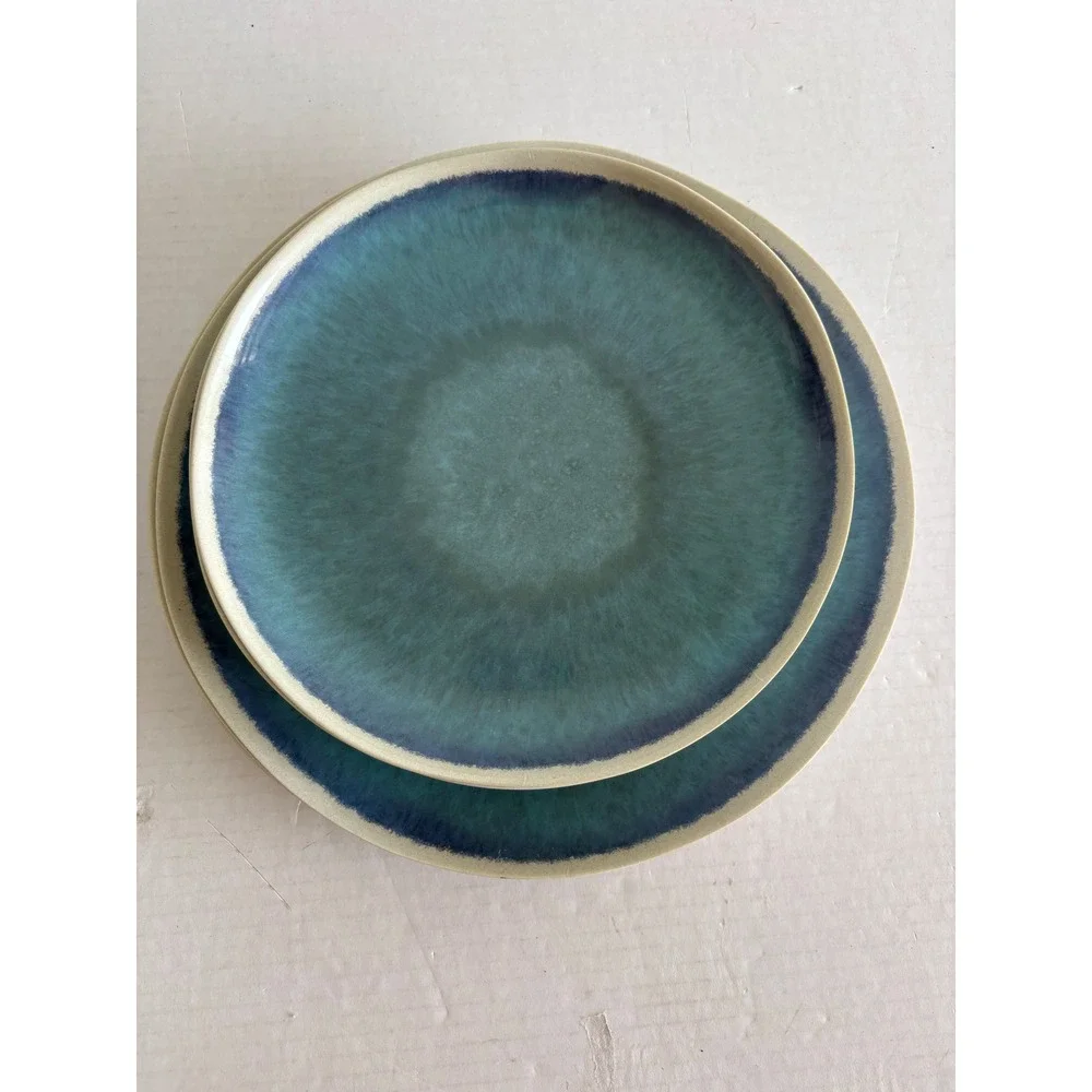 World Market Teal Blue Reactive Glaze Ceramic Plate 4 dinner 6 Salad. MCM